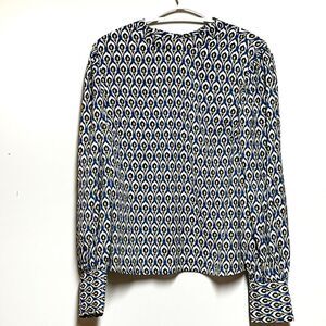 NWT Cupcakes and Cashmere Blue Yellow White Blouse Top Sz L